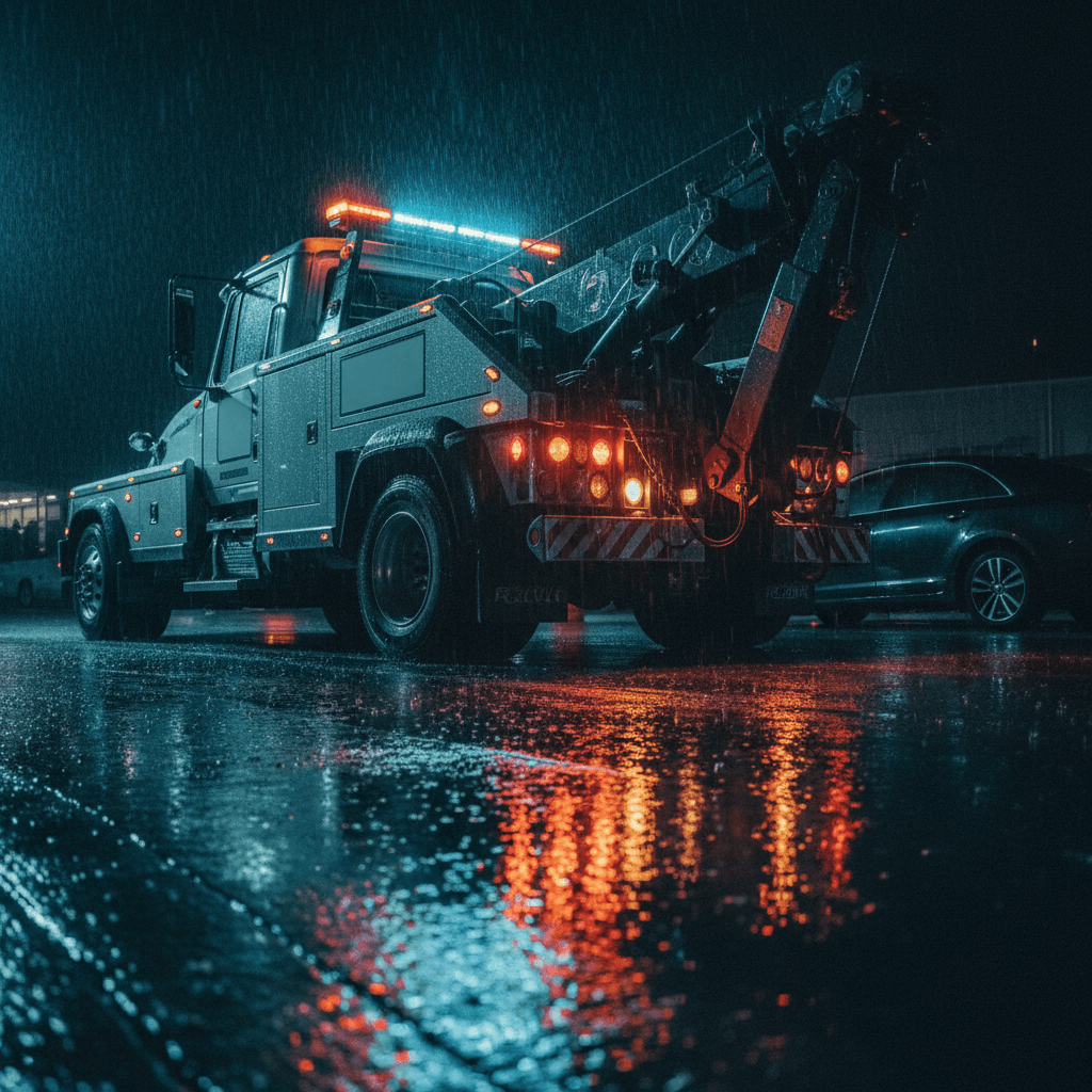 Tow truck parked under Miami expressway overpass