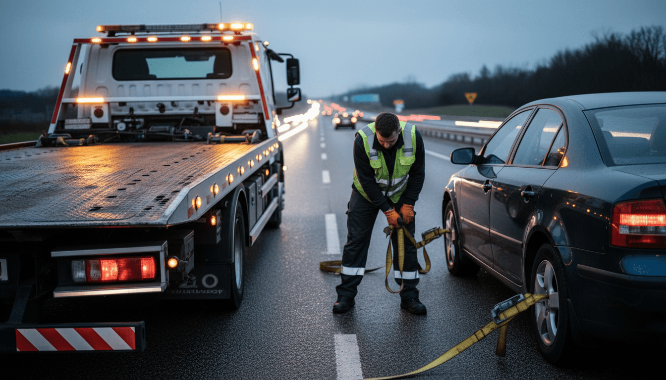 Tow truck on highway