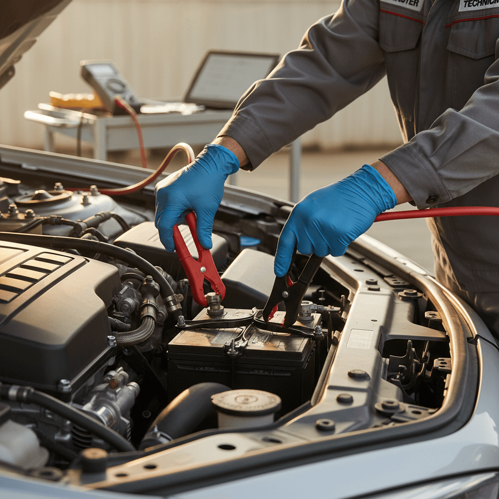 Battery jump-start on a car