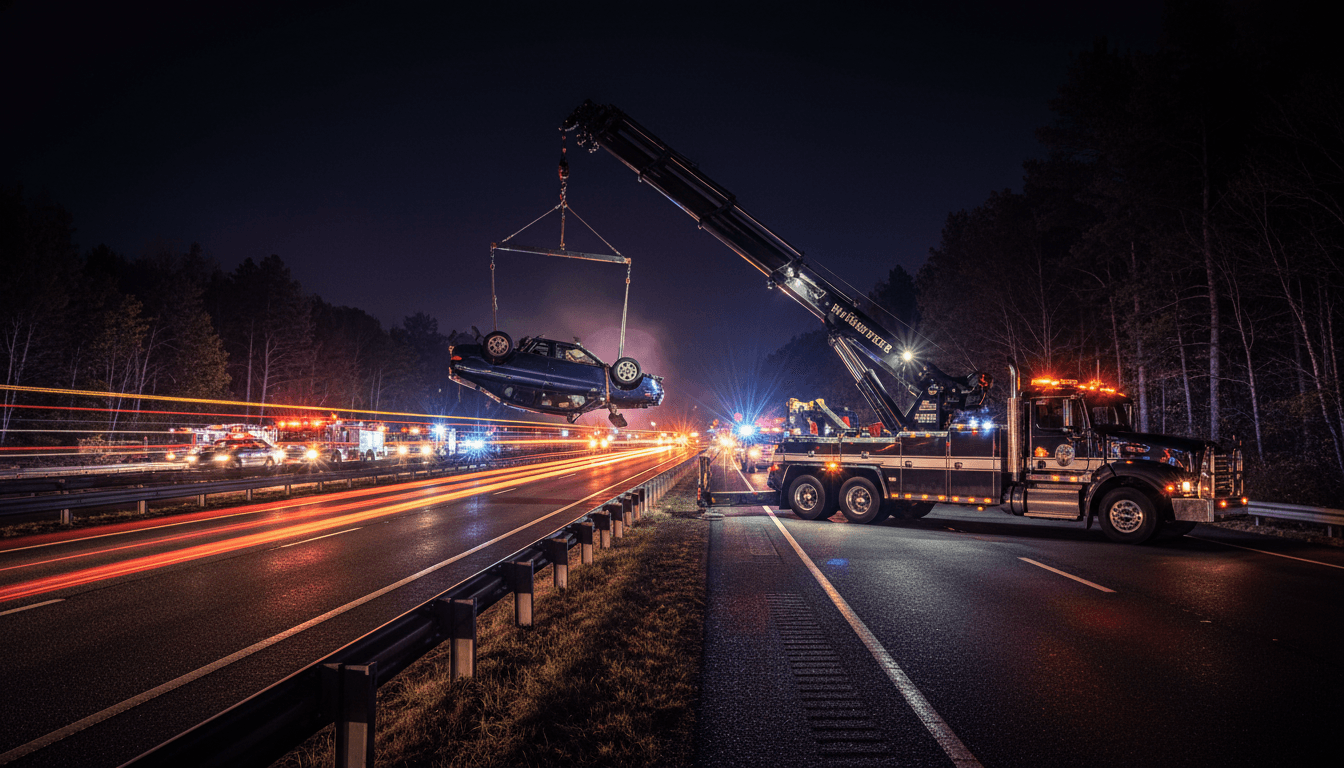 Heavy duty recovery truck hooking up SUV